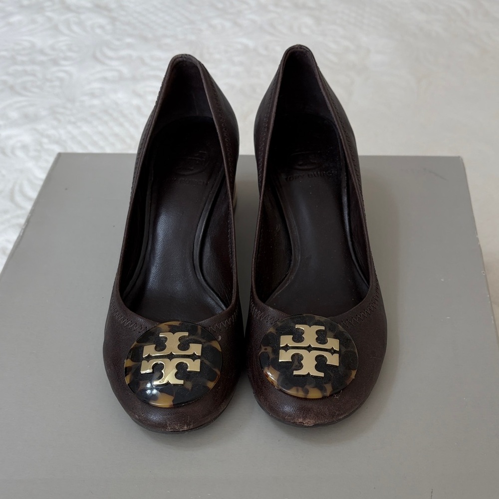Tory Burch Dark Brown Flats with Gold Accent